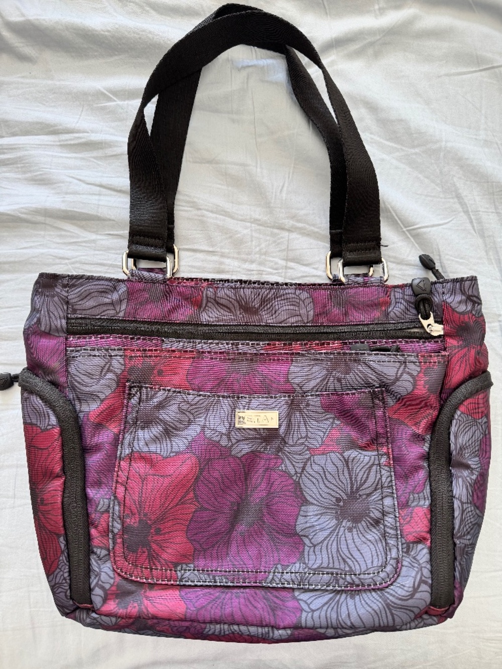 E.T.A. Floral Shoulder Bag Purple Pink Gray with Organizer for Women